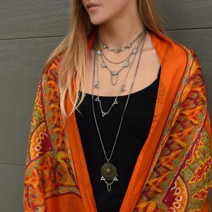 Boho Long Multi Layered Antique Gold Bronze Necklace Crystal Pendant